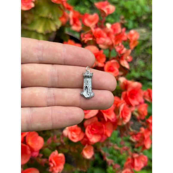 Sterling Silver Castle Tower Charm - Picture 1 of 7